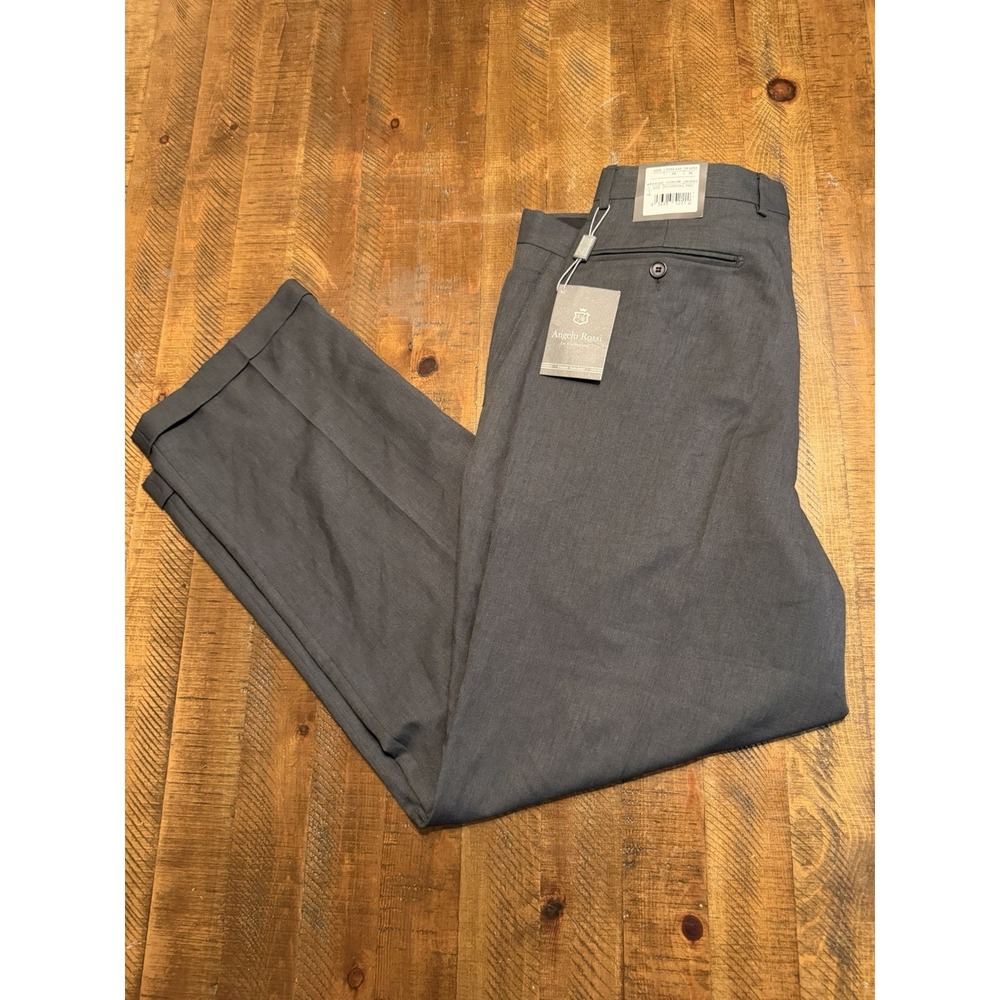 Angelo Rossi Dress Pant Men 36x30 Gray Flat Front MicroTech Performance Stretch